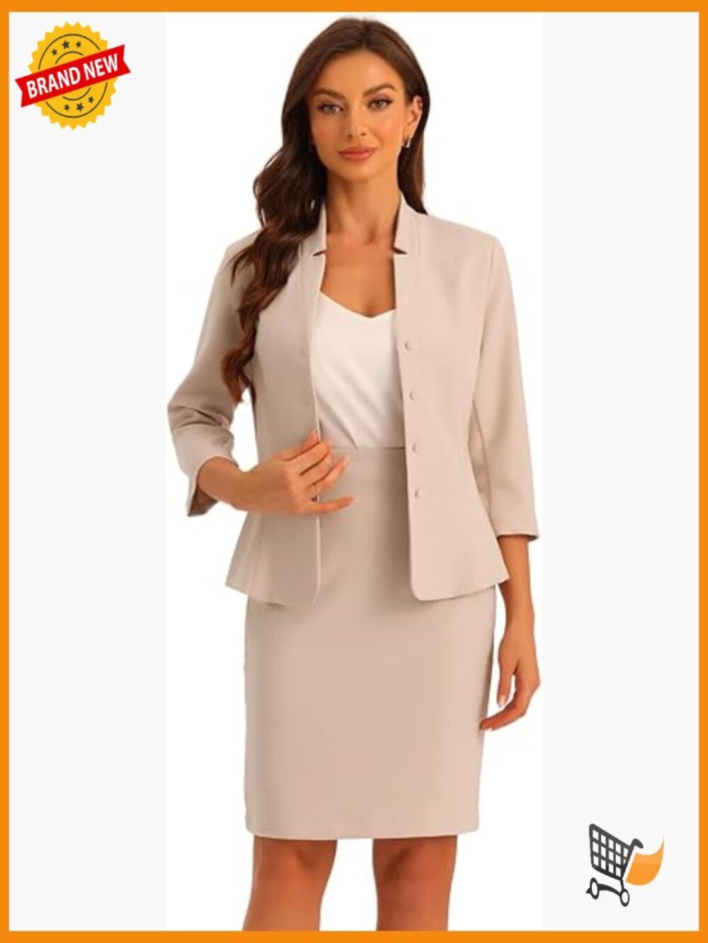 2 Piece Blazer & Pencil Skirt Set Notched Collar Business Casual